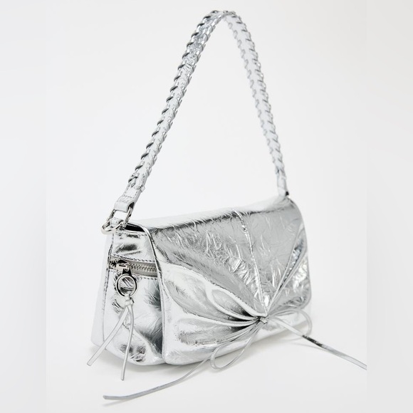 ZARA NWT METALLIC GATHERED BOW SHOULDER BAG REF 6800/410 - Picture 2 of 11